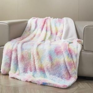 Rainbow Frost Faux Fur Throw NWT
